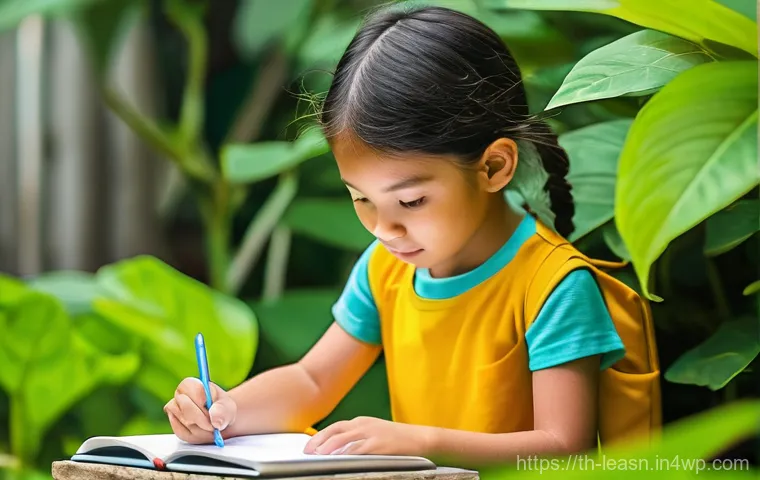 자연 탐험을 통한 과학 교육 - **Backyard Science Exploration:**
    "Two cheerful Thai children, approximately 8 and 10 years old,...