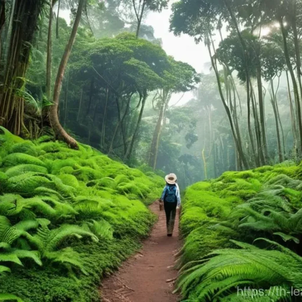 신체 활동과 야외 교육의 상관관계 - **Prompt 1: Serene Nature Exploration in Khao Yai**
"A solo female hiker, mid-20s, with a small ...