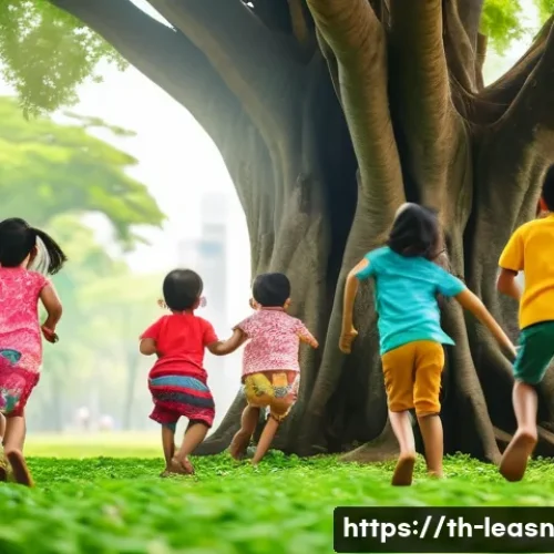 Home 33 자연을 통한 감성 교육의 중요성 - A group of diverse young children wearing colorful outdoor clothes and sturdy shoes, playing joyfull...