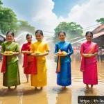Home 18 야외 교육 프로그램의 문화적 적합성 - A vibrant scene of a traditional Thai community festival during Songkran, showing diverse learners o...