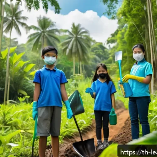 Home 17 야외 교육 프로그램의 자원봉사 활용 - A diverse group of Thai children and teenagers wearing casual clothing and light outdoor gear, all w...