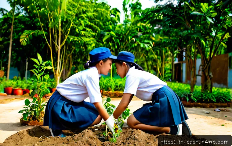 Home 29 학생의 인성 교육을 위한 야외 활동 - Photorealistic outdoor character education activity in a Thai school setting, diverse Thai middle-sc...